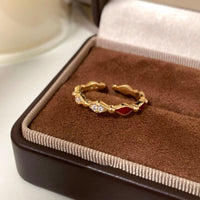 Red Enamel Rhinestone Rhombus Adjustable Ring for Women, Christmas New Year Festive Index Finger Ring