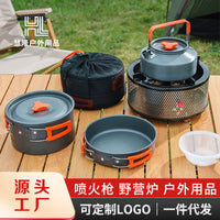 Portable Outdoor Camping Cookware Set with Kettle and Folding Aluminum Alloy Pot