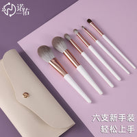 6-Piece Platinum Makeup Brush Set with Wooden Handles & Synthetic Fibers