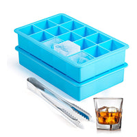 Food Grade Silicone 15-Compartment Ice Cube Tray with Lid and Tongs for Whiskey, DIY, and Baby Food Storage