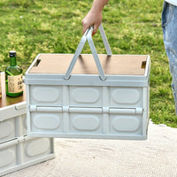 Outdoor Camping Storage Box with Wooden Lid - Portable Car Trunk Organizer & Picnic Basket