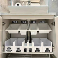 Under-Sink Expandable Storage Shelf Organizer with Hanging Basket for Cabinet Doors, No-Drill Installation