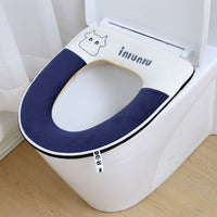Embroidered Animal Toilet Seat Cover, Thickened Coral Fleece Zipper Warm Toilet Seat, Washable Fabric for Winter Bathroom Decor
