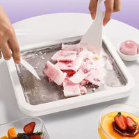 Mini Instant Ice Cream Maker Pan with 2 Spatulas, Non-Electric Frozen Yogurt and Sorbet Dessert Roller Plate