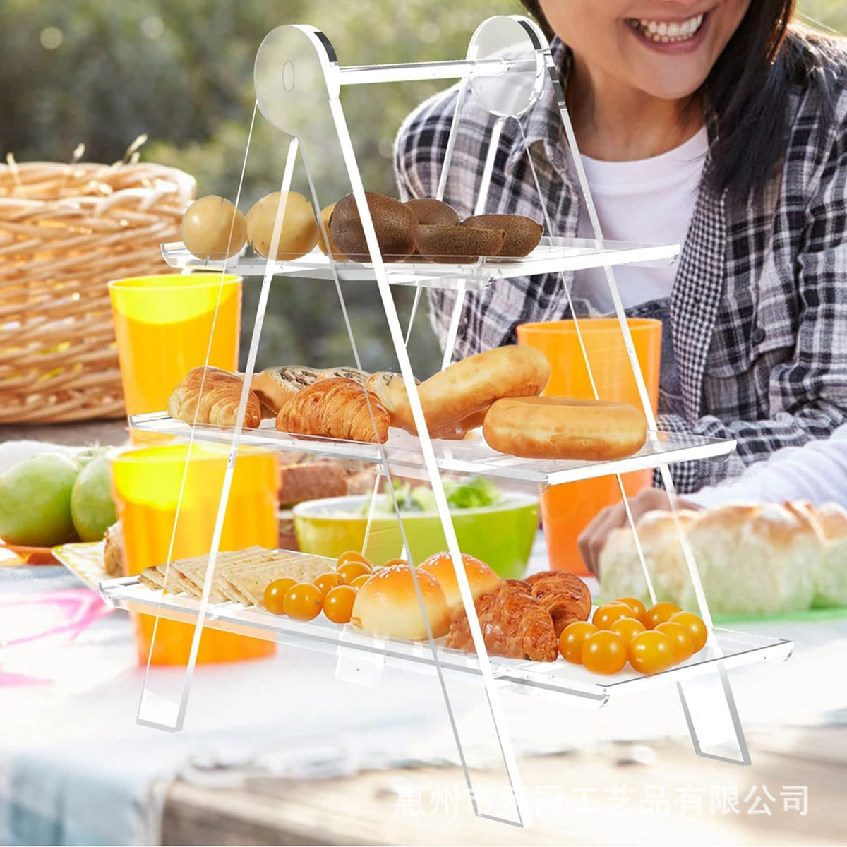 3-Tier Acrylic Rectangular Serving Tray Stand for Parties and Display, Foldable