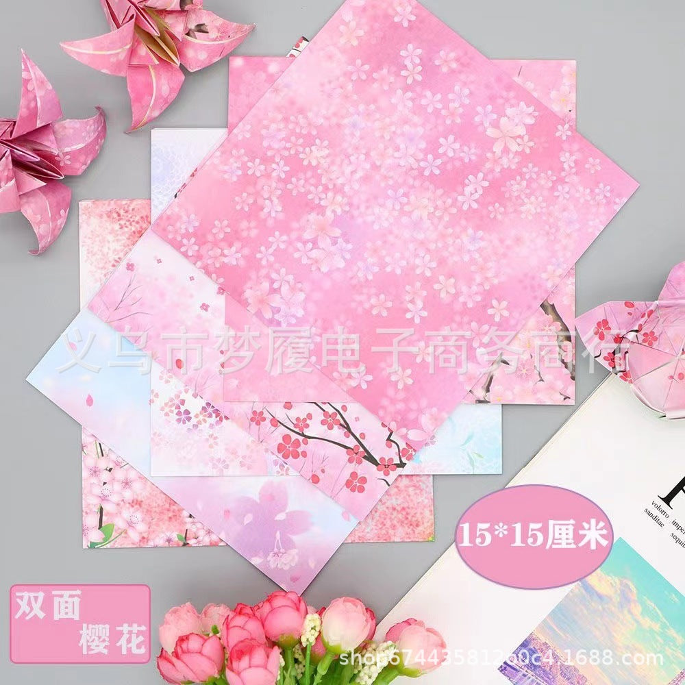 15cm Double-Sided Cherry Blossom Origami Paper for DIY Crafts