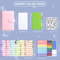 A6 Macaron PU Leather 6-Ring Binder with Zipper Envelopes for Cash Budgeting and Planning