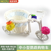 Parrot Mini Shopping Cart Foraging Toy with Rattan Balls and Ladder for Small to Medium Birds