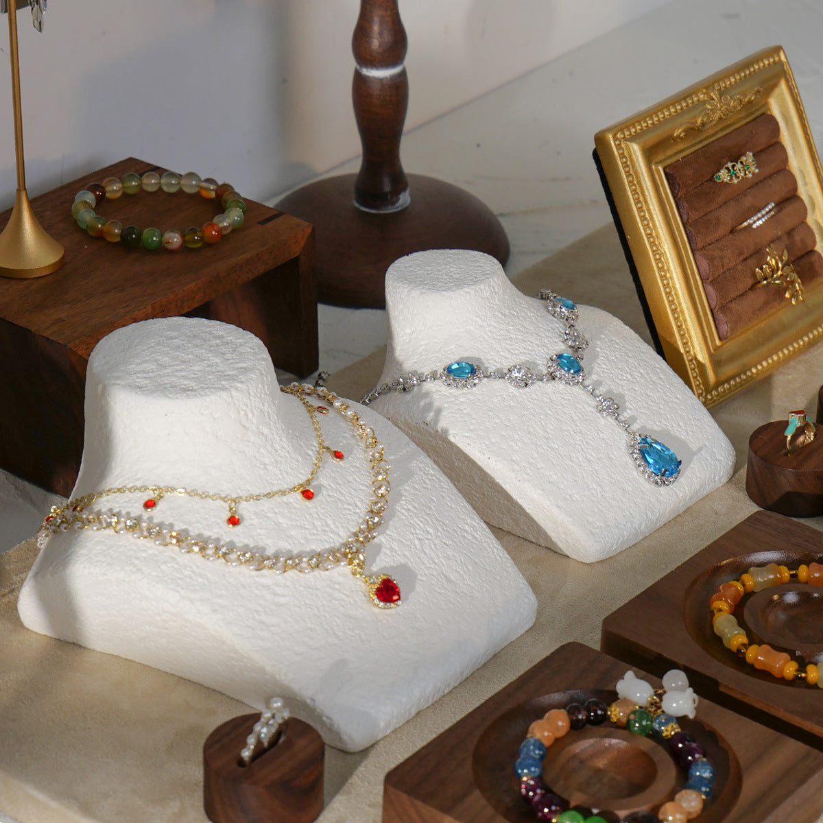 Premium Plaster Jewelry Display Stand for Necklaces and Pendants, Countertop Mannequin Bust for Photography