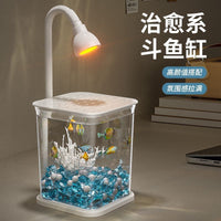 Mini Betta Fish Tank with LED Light, Desktop Aquarium for Office Home Decor