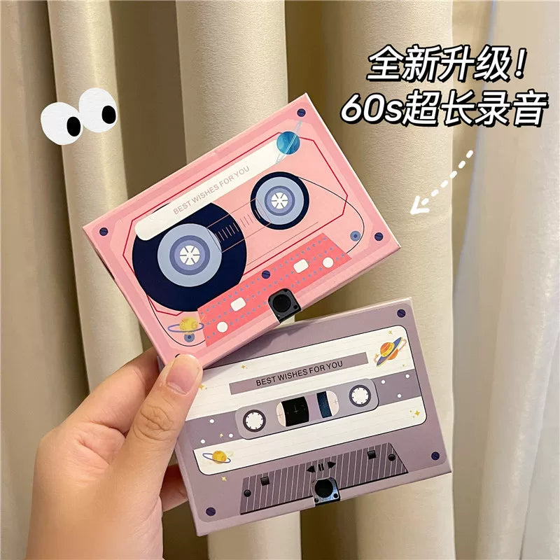 Recordable Voice Message Greeting Card with Cassette Tape Design for Valentine's Day & Birthdays