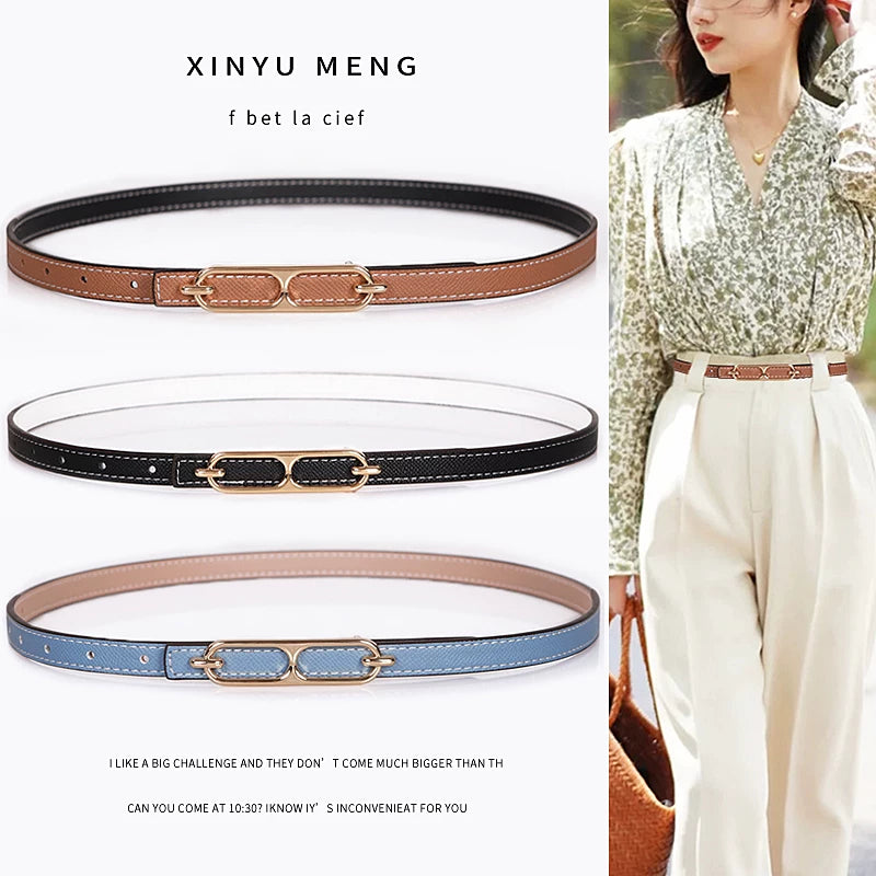Women's Reversible Genuine Leather Dress Belt with Gold Buckle