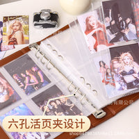 A5 6-Ring Leather Binder for 3-Inch Photo Cards with Compact Quad-Pocket Pages