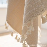 Japanese Art Style Striped Cotton Linen Hollow Tablecloth Tea Cover Cloth Square Solid Color Elegant