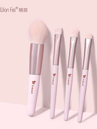 Wanfei 4-Piece Pink Fiber Makeup Brush Set with Wooden Handle for Eyeshadow & Powder