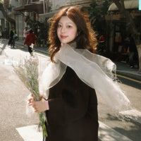 Maito Japanese Style Tassel Organza Scarf for Women, Thin Breathable Sun Protection Linen Blend Shawl