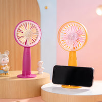 Portable USB Rechargeable Handheld Fan with Phone Stand Base, Mini Desktop Fan for Outdoor Use