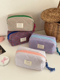Color Block Plaid Portable Cosmetic Bag for Travel and Daily Use