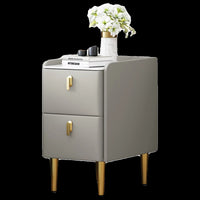 Ultra-Narrow Rock Board Nightstand, Modern Minimalist Leather Storage Cabinet, Light Luxury Small 25cm High Mini Bedside Table