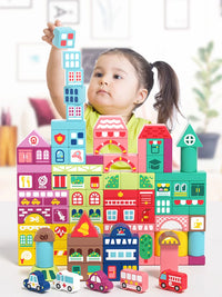 Wooden Building Blocks Set for Toddlers and Kids, Large Particle Educational Construction Toy
