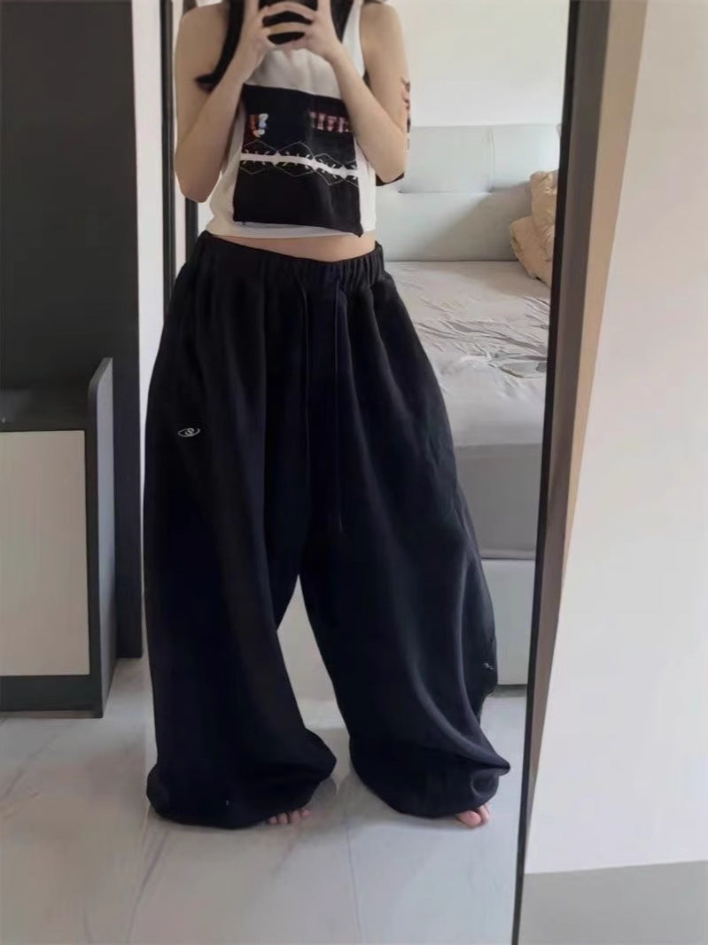 Women's Retro American Style Loose Wide Leg Sweatpants High Waist Casual Trousers