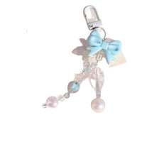 Maple Leaf Pearl Blue Bow Keychain for Bags and Phones