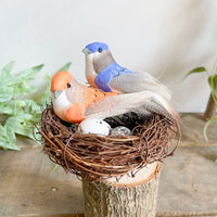 Artificial Bird Nest with Sparrows and Eggs for Garden and Balcony Decor
