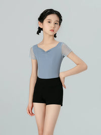 Girls' Short Sleeve Ballet Leotard Set with Mesh Skirt for Dance Practice and Performance