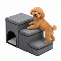 Foldable Pet Stairs for Small Dogs and Cats - Bedside Ramp with Storage and Bed