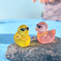 Luminous Duck Figurine with Gold Chain for Micro Landscape & Car Decor