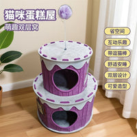 Double-Layer Cat House with Scratching Board - Semi-Enclosed Cat Villa for All Seasons