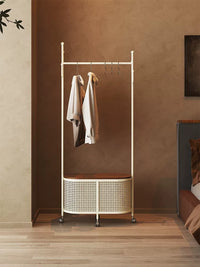 Freestanding Rattan-Style Clothes Rack with Laundry Hamper and Storage Shelf