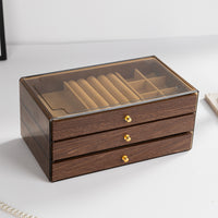 Vintage Walnut Grain Jewelry Box with Multiple Layers for Earrings, Rings, Necklaces, and Bracelets