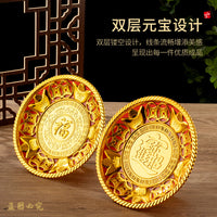 Golden Offering Fruit Plate for Buddhist Worship and Home Decor