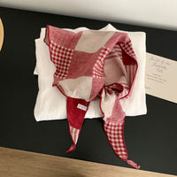 Vintage Cotton Linen Plaid Triangle Scarf Double-Sided Neck Protection Windproof Shawl Headscarf