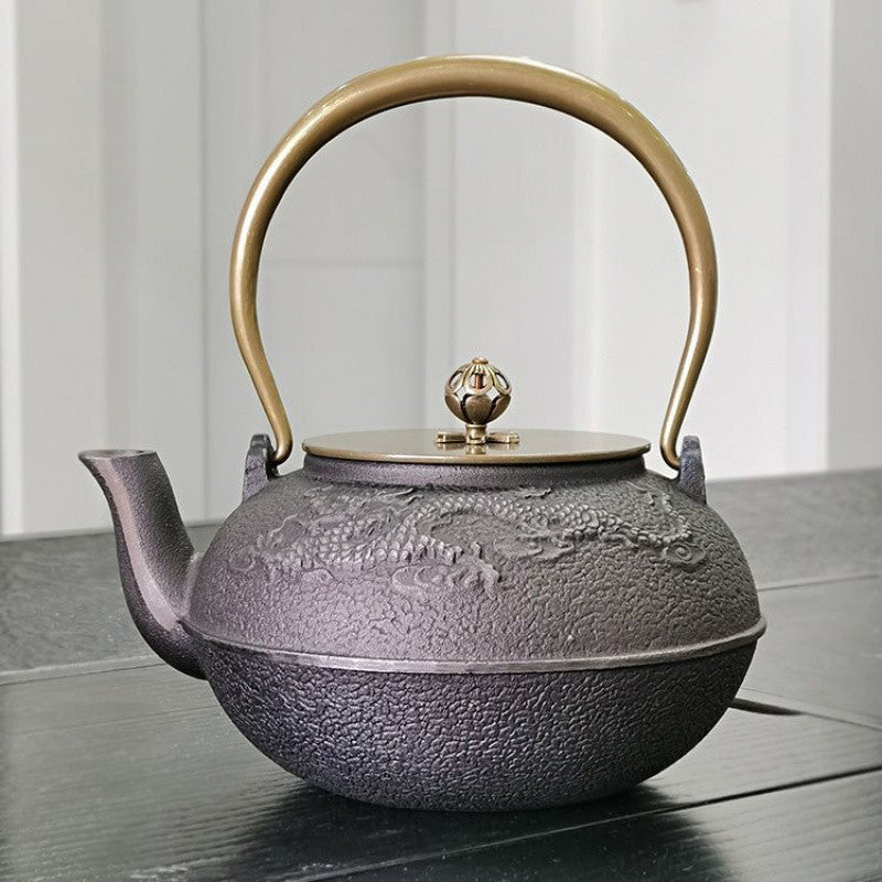 Southern Cast Iron Teapot, Uncoated Iron Kettle for Kung Fu Tea, Boiling Water, Original Iron Dragon Double Copper