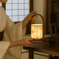 Song Dynasty Aesthetic Hand-Painted Fabric Lantern Table Lamp for Bedroom Bedside Decor
