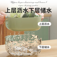 Double-Layer Vegetable Washing Basin Drain Basket Set - 6 Pieces for Kitchen and Living Room, Simple Plastic Fruit Washing Basket