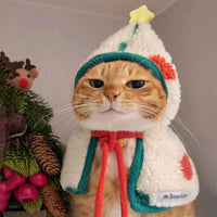 Pet Christmas Cloak for Cats and Dogs, Warm Winter New Year Costume for Photoshoots