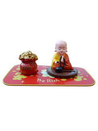 Solar-Powered Nodding Monk Car Dashboard Ornament with Wooden Fish