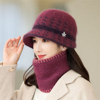 Women's Winter Faux Rabbit Fur Hat and Scarf Set for Elderly, Plush Lined Warm Beanie with Neck Warmer