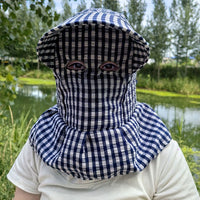Floral Plaid Sun Hat with Neck Flap for Outdoor Work and UV Protection