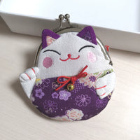 Maneki-Neko Silk Coin Purse with Clasp Closure