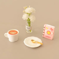 Dollhouse Miniature Magic Book Coffee Cup Bouquet Model Set