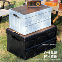 Foldable Outdoor Camping Storage Box with Wooden Lid, Picnic Table, Car Trunk Organizer, Home Storage Bin