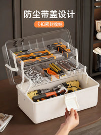 Multi-functional 3-Layer Foldable Tool Box with Compartments for Hardware Storage and Auto Repair