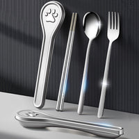 304 Stainless Steel Portable Cat Paw Cutlery Set with Case for Students & Camping