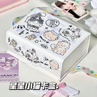 Cute Cat Series PU Magnetic Card Holder with Lid for Stationery