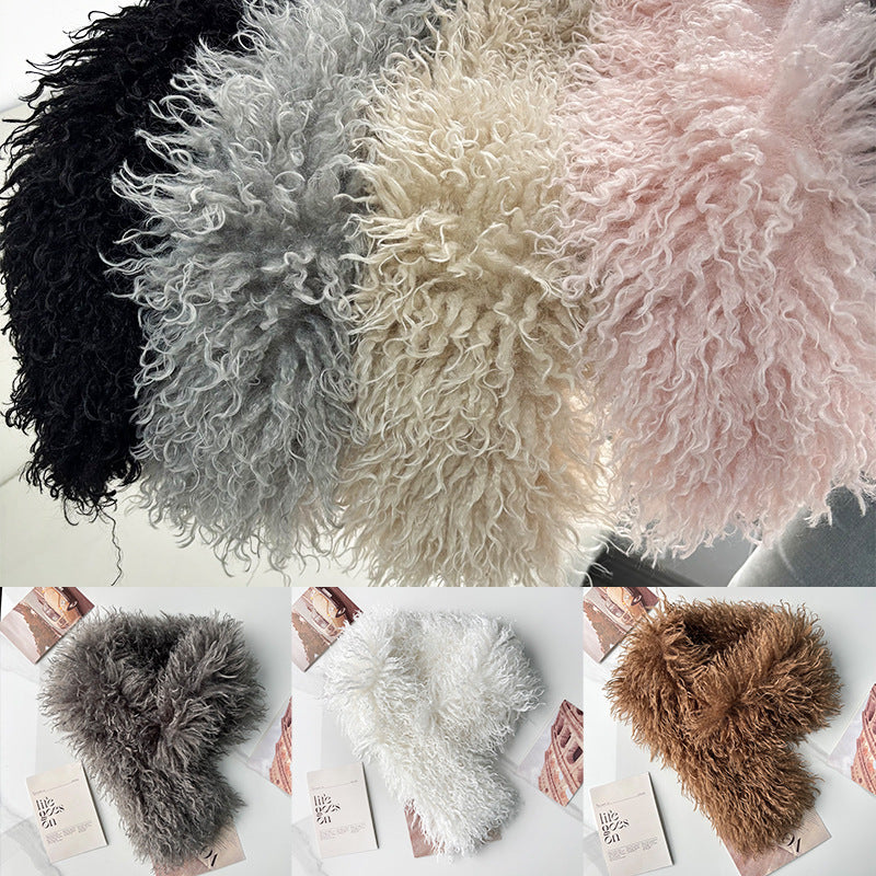 Winter Faux Lambswool Magnetic Scarf, Solid Color Plush Neck Warmer, Thickened Double-Sided Fleece Neck Gaiter