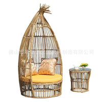 Nordic Rattan Lounge Chair Set for Resort and Outdoor Patio - Bird's Nest Hanging Chair Villa Furniture with Coffee Table